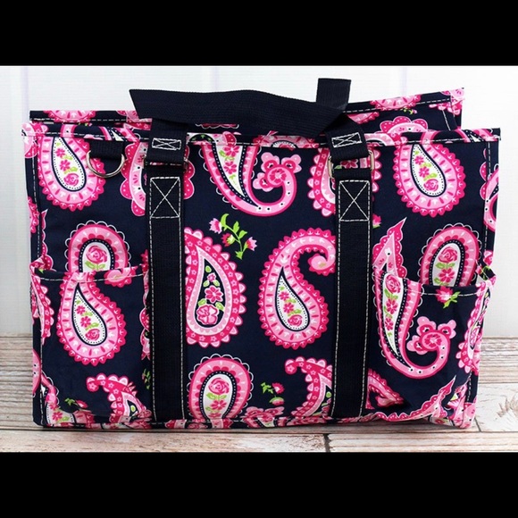 New! Paisley passion utility tote w/navy trim - Picture 2 of 4